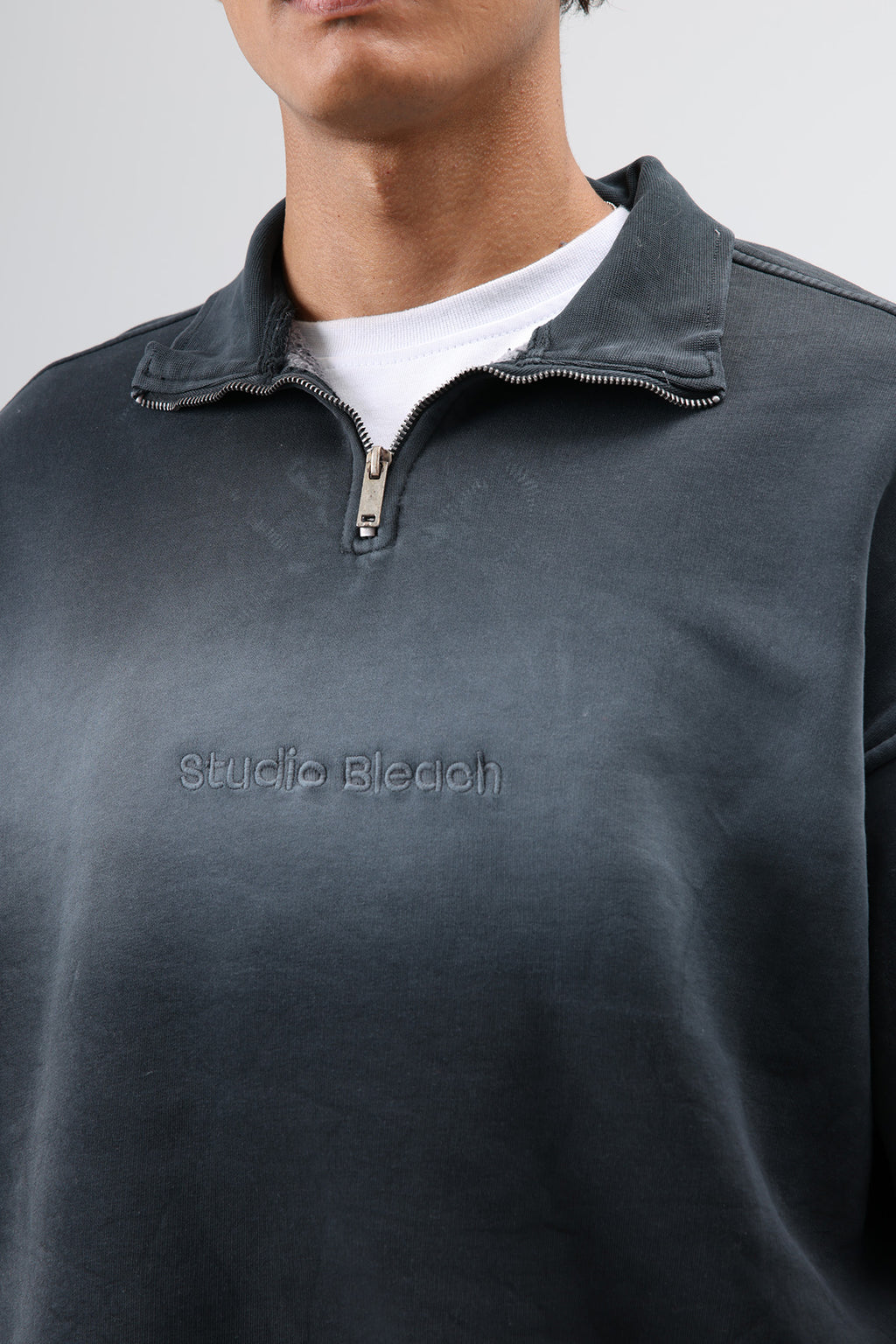 Yaka Fermuarlı Oversize Sweatshirt Siyah