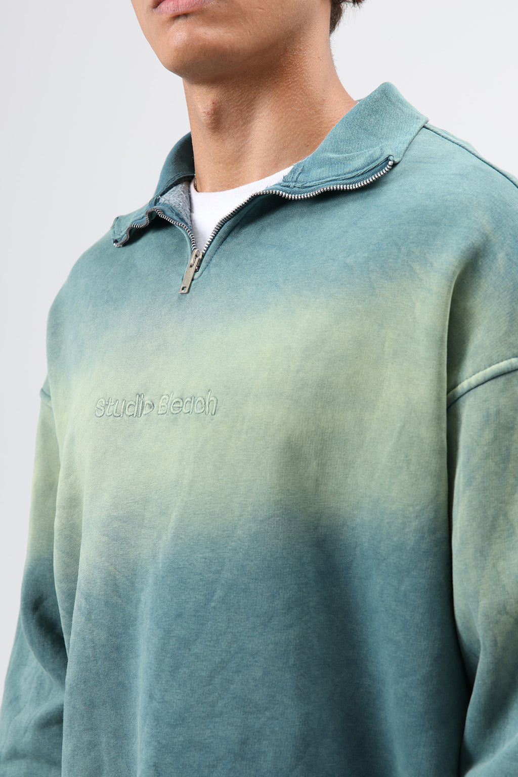 Yaka Fermuarlı Oversize Sweatshirt Nefti