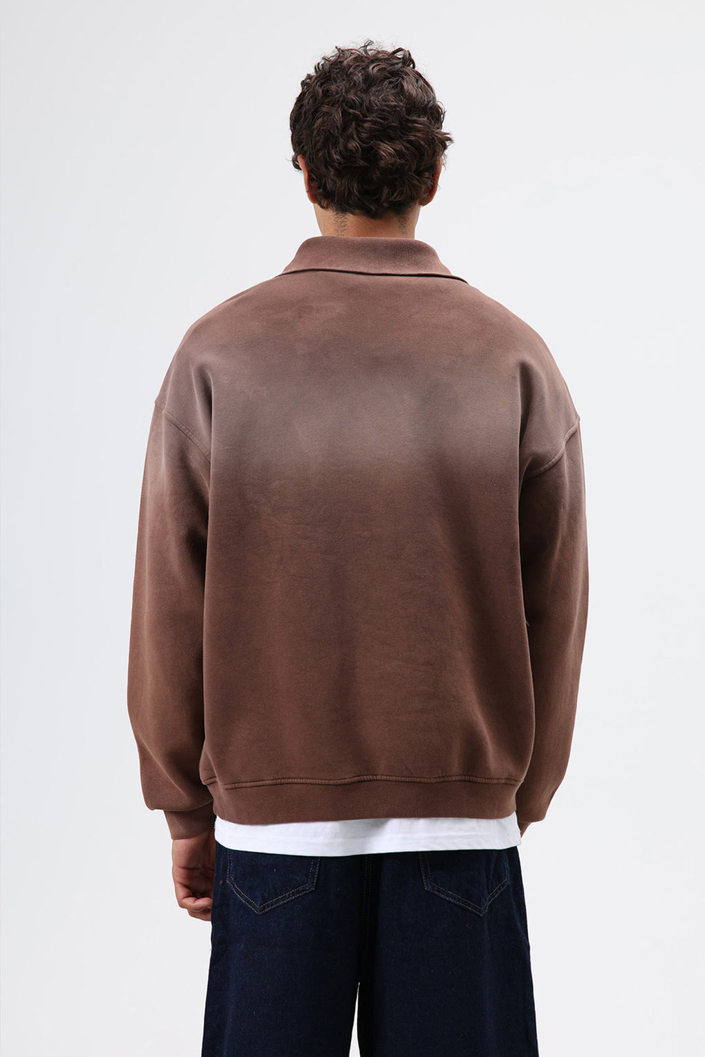 Yaka Fermuarlı Oversize Sweatshirt Kahve