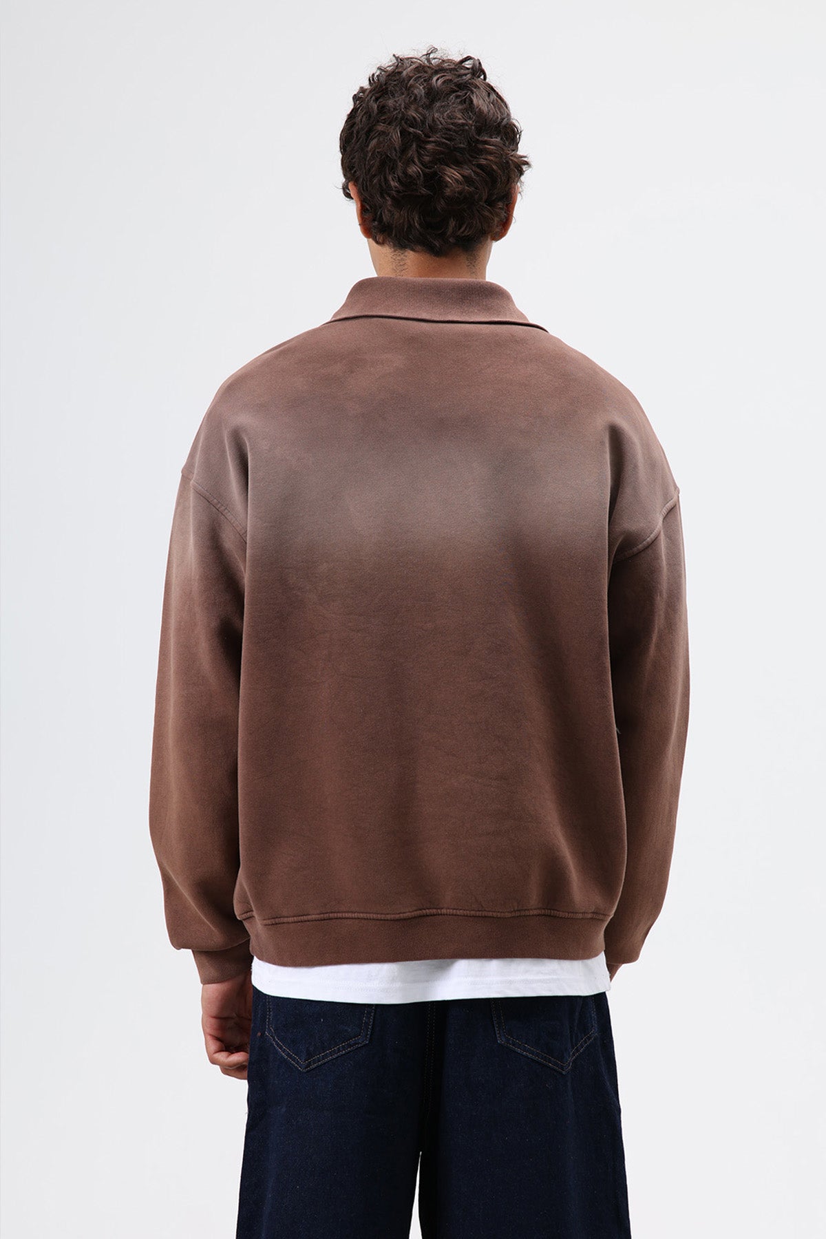 Yaka Fermuarlı Oversize Sweatshirt Kahve