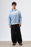 Yaka Fermuarlı Oversize Sweatshirt Bebe Mavi