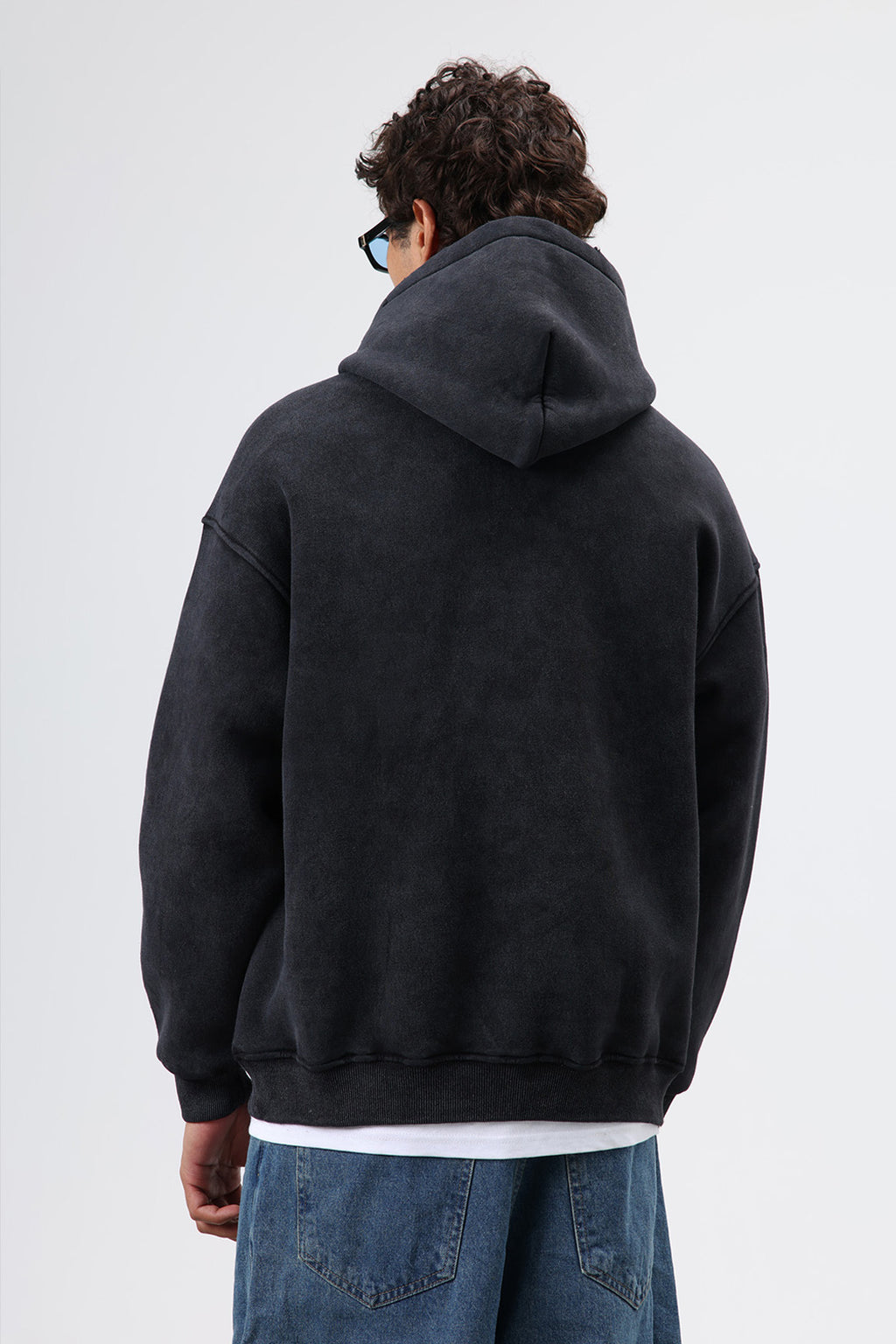 Oversize Baskılı Kapüşonlu Sweatshirt Siyah