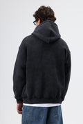 Oversize Baskılı Kapüşonlu Sweatshirt Siyah