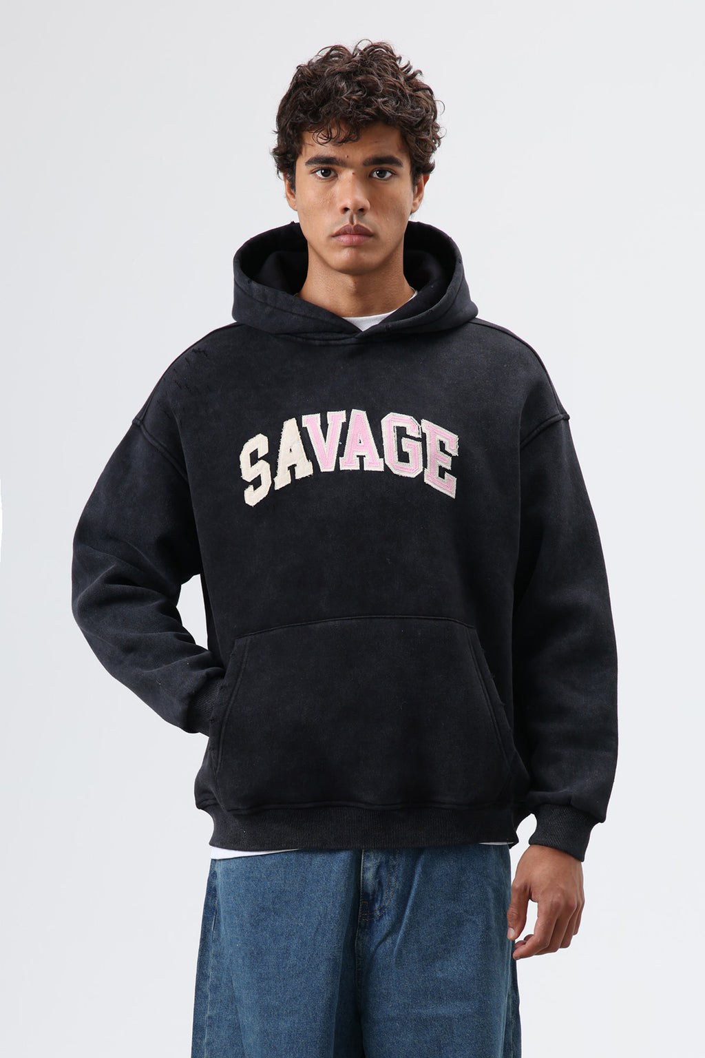 Oversize Baskılı Kapüşonlu Sweatshirt Siyah