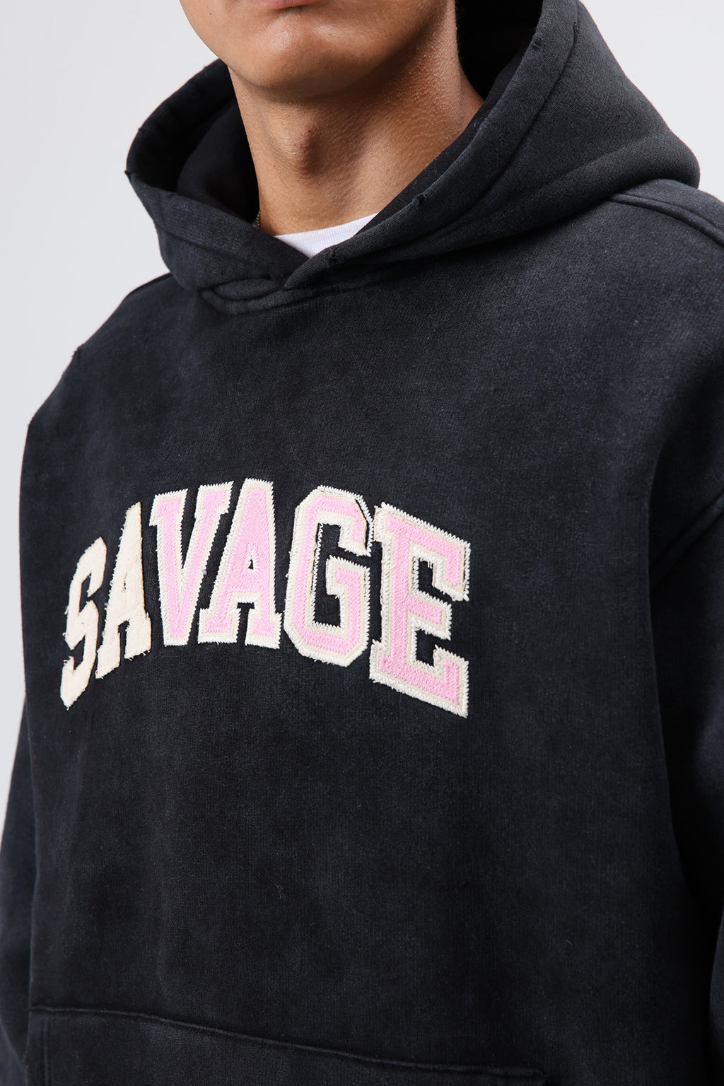 Oversize Baskılı Kapüşonlu Sweatshirt Siyah