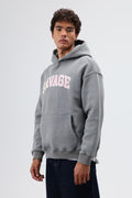Oversize Baskılı Kapüşonlu Sweatshirt Füme