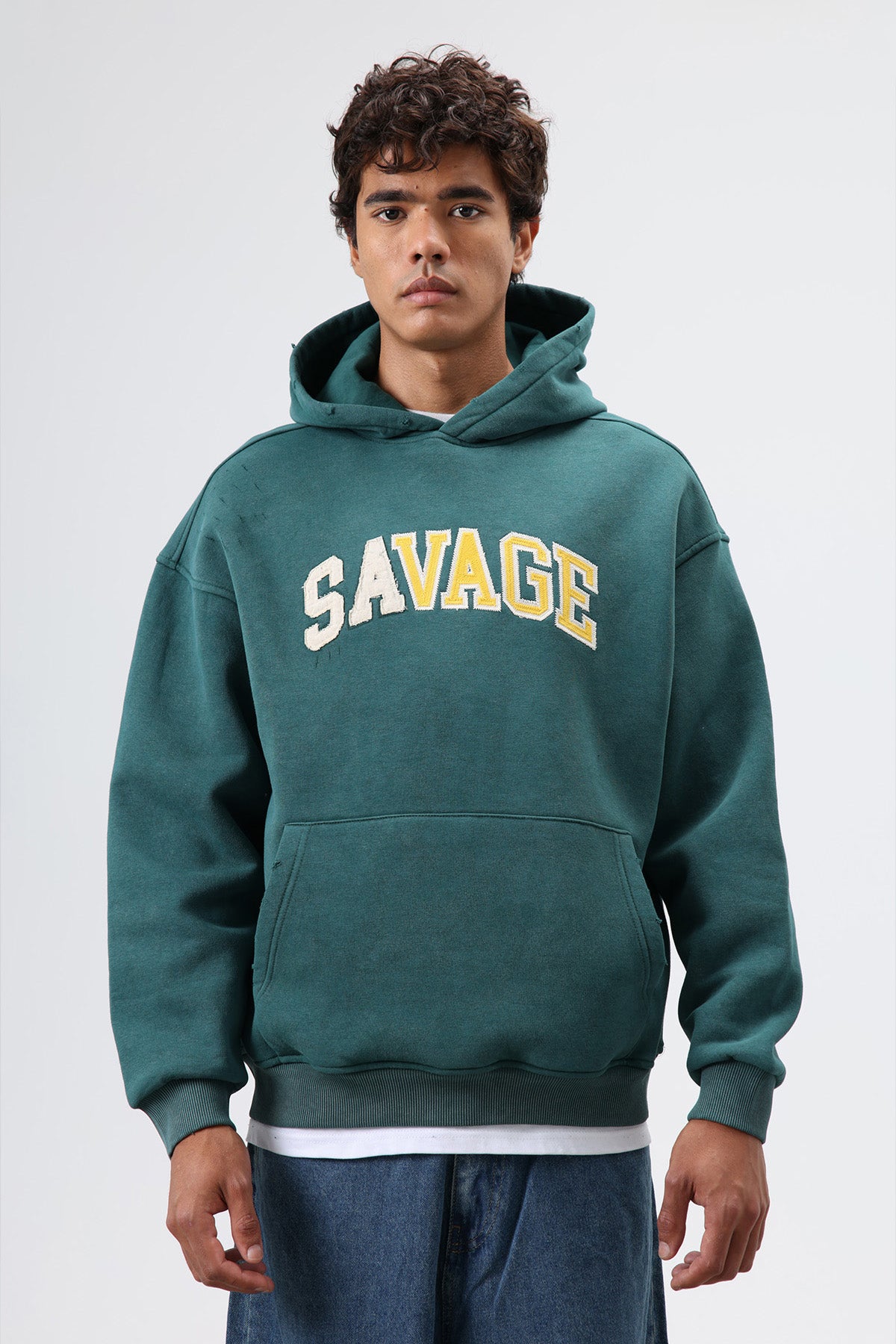 Oversize Baskılı Kapüşonlu Sweatshirt Nefti