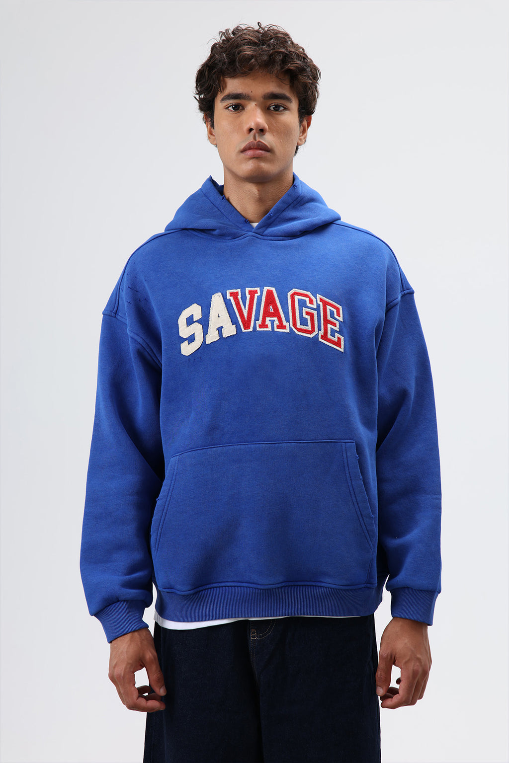 Oversize Baskılı Kapüşonlu Sweatshirt Saks