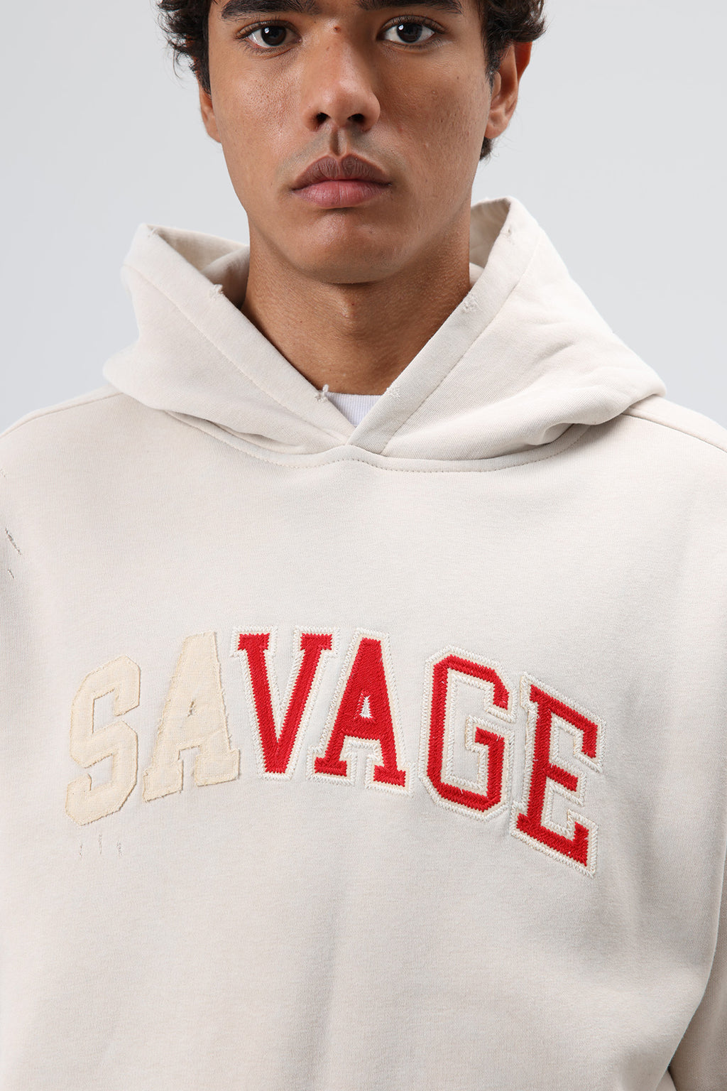 Oversize Baskılı Kapüşonlu Sweatshirt Taş