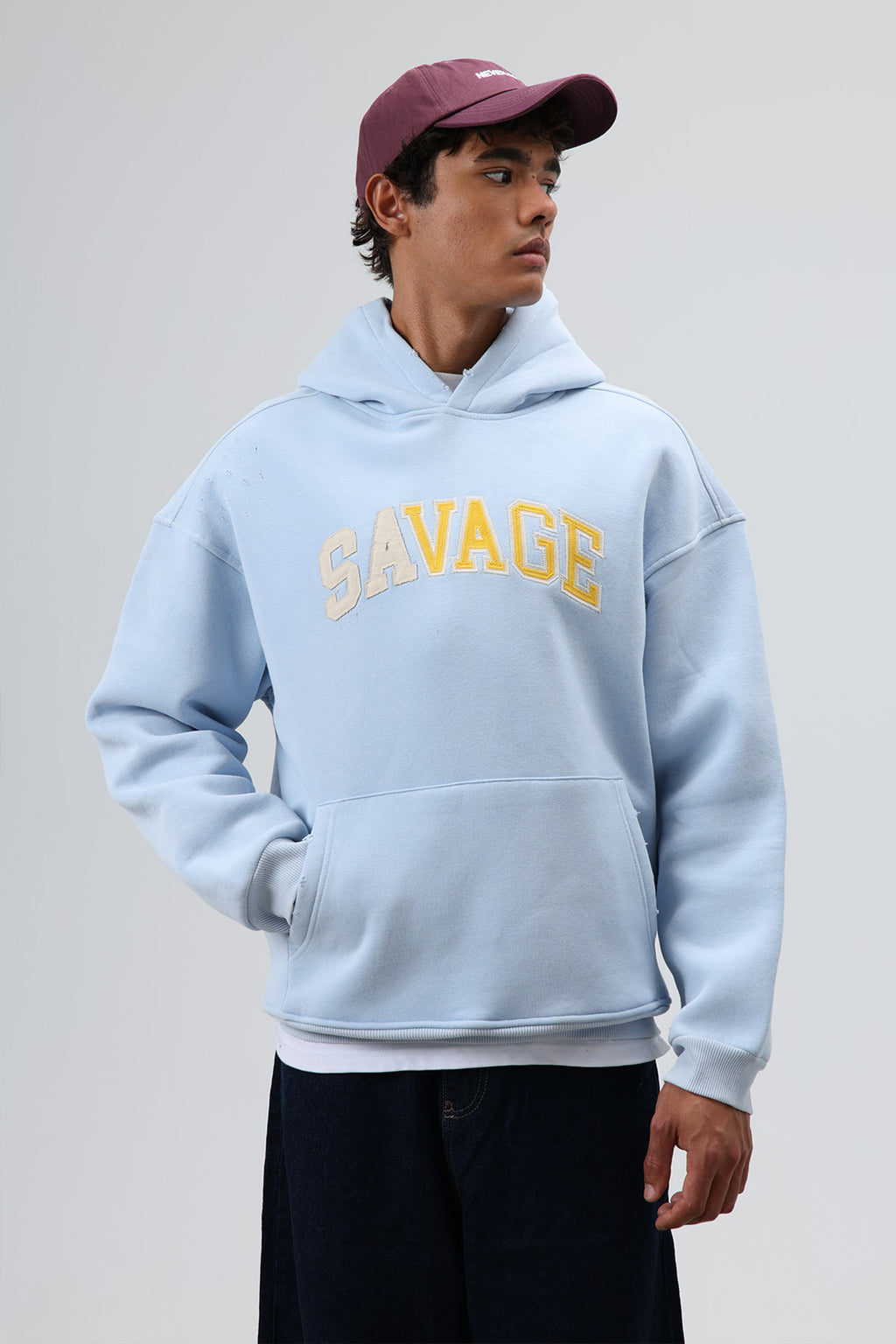 Oversize Baskılı Kapüşonlu Sweatshirt Bebe Mavi
