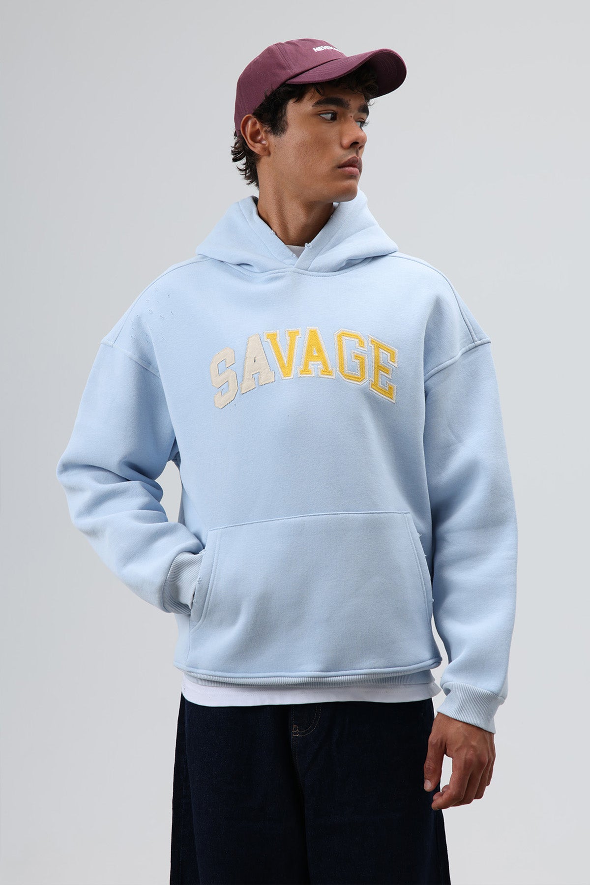 Oversize Baskılı Kapüşonlu Sweatshirt Bebe Mavi