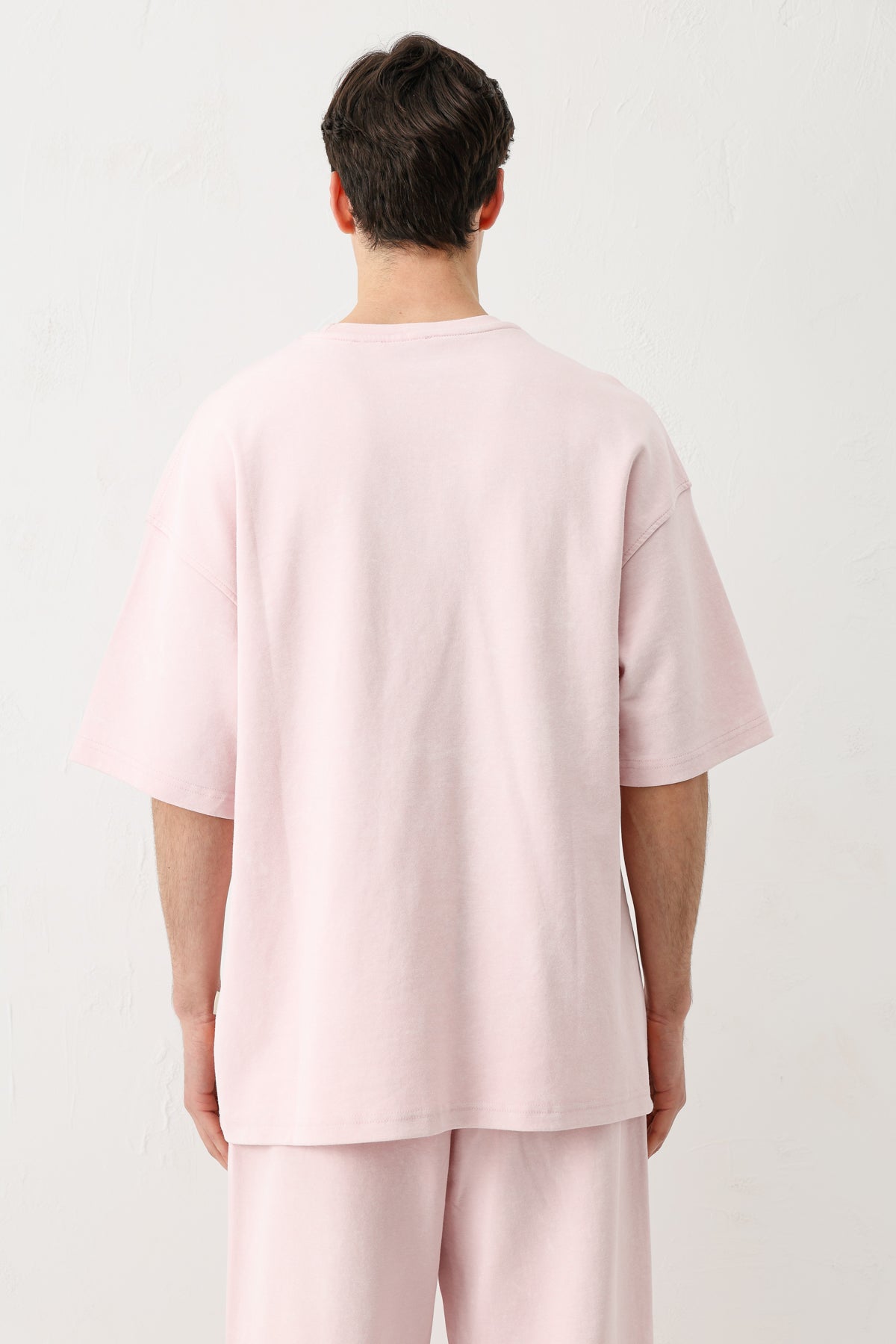 Kısa Kollu Yıkamalı Oversize Tişört Pembe