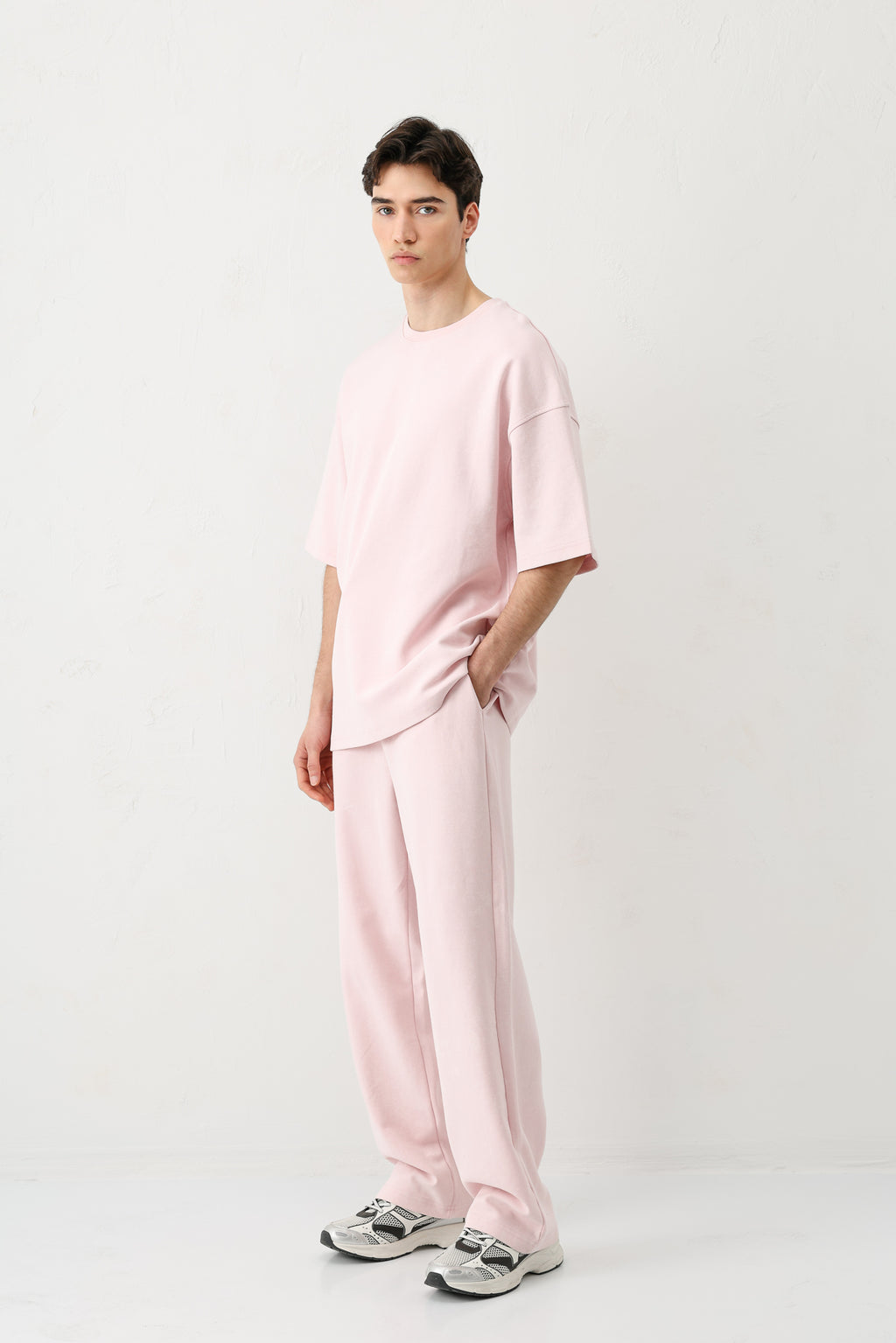 Kısa Kollu Yıkamalı Oversize Tişört Pembe