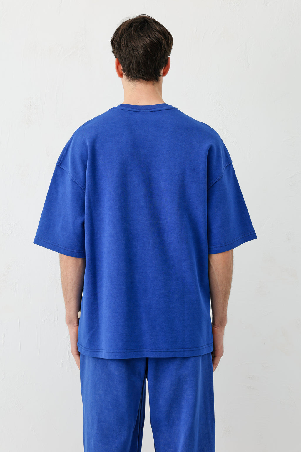 Kısa Kollu Yıkamalı Oversize Tişört Saks