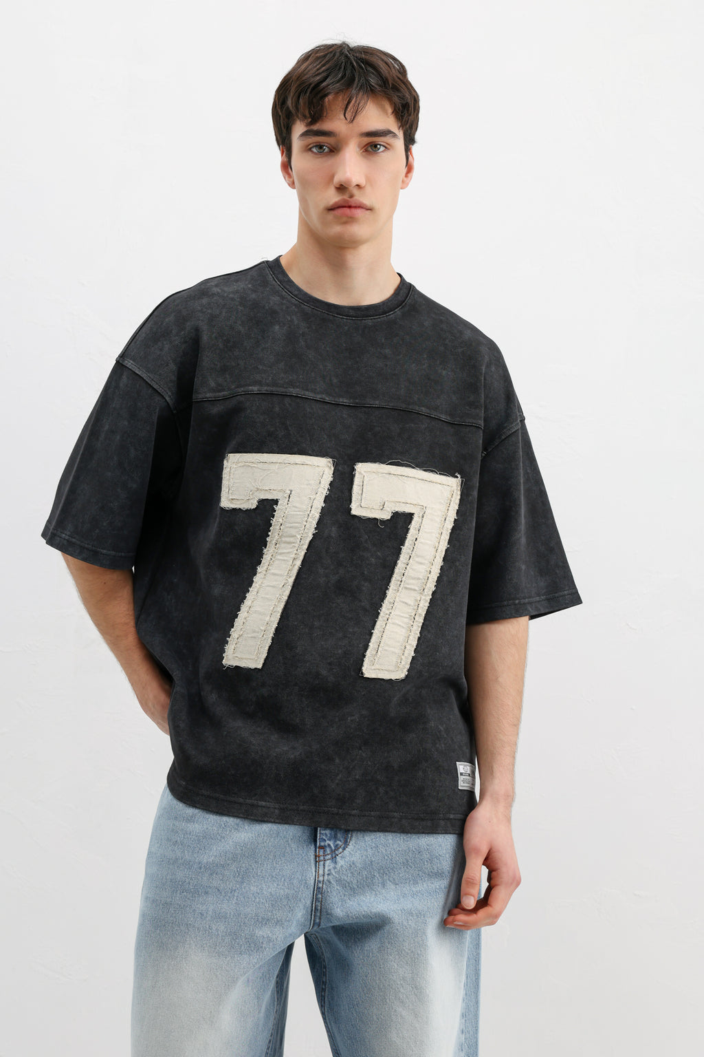 Numara Baskılı Oversize Tişört Siyah