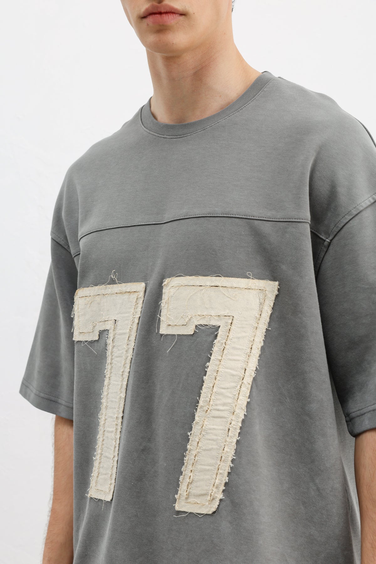 Numara Baskılı Oversize Tişört Füme