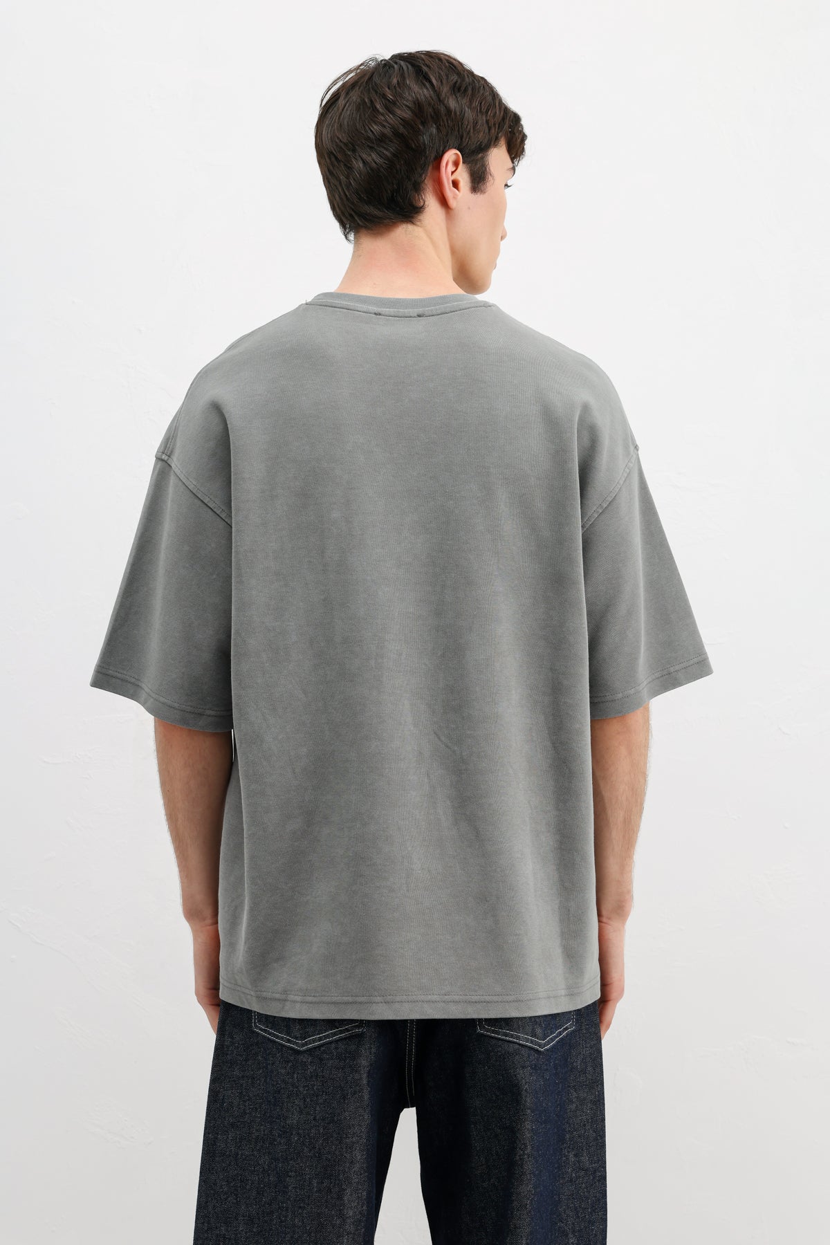 Numara Baskılı Oversize Tişört Füme