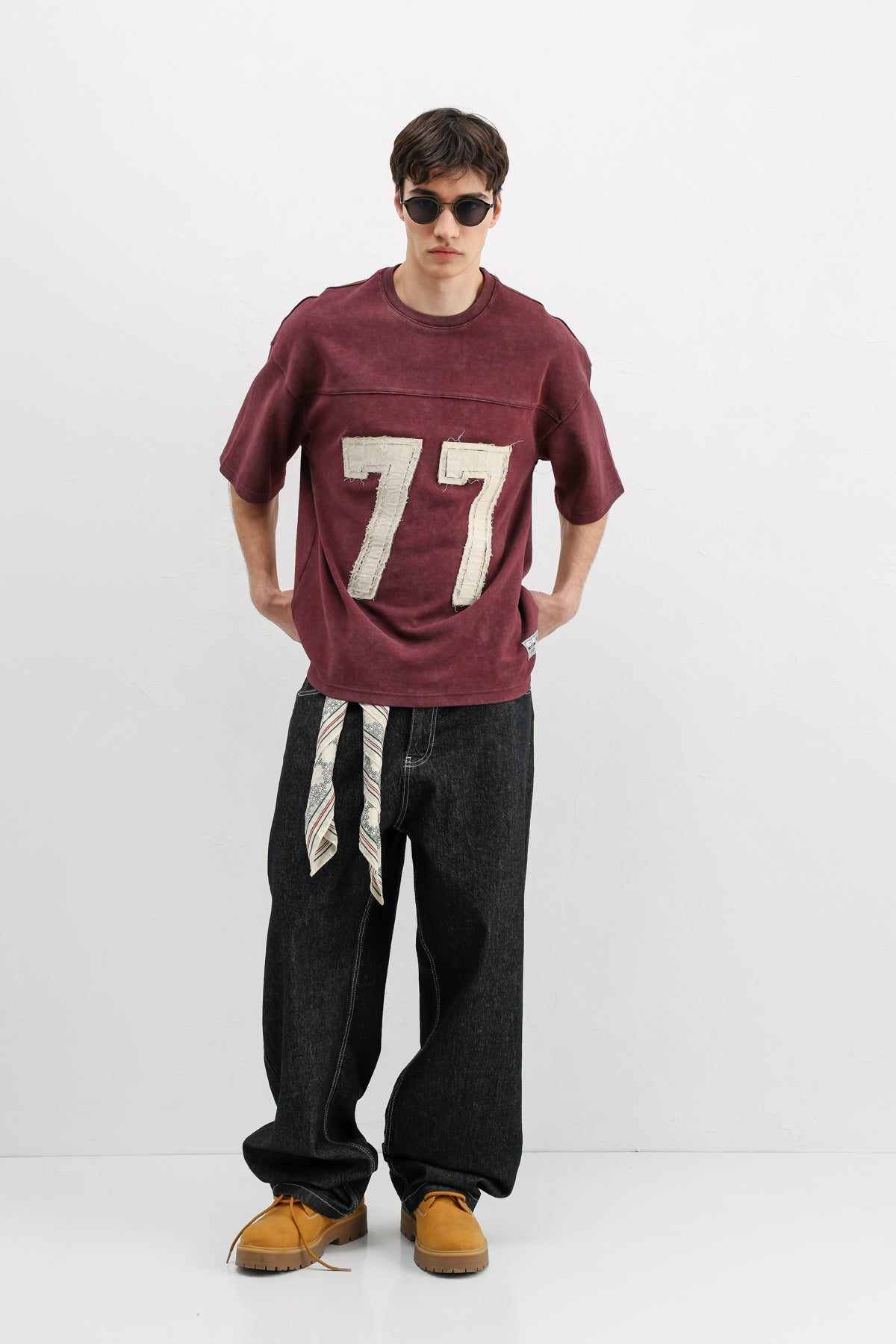 Numara Baskılı Oversize Tişört Bordo