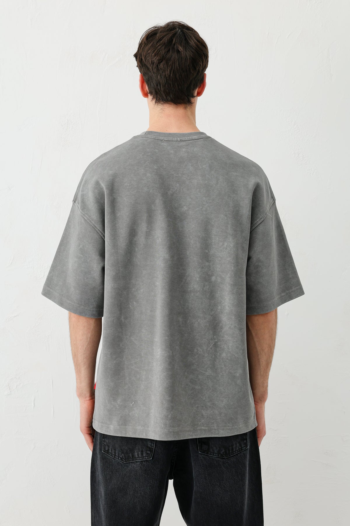 Yıkamalı Baskılı Oversize Tişört Füme