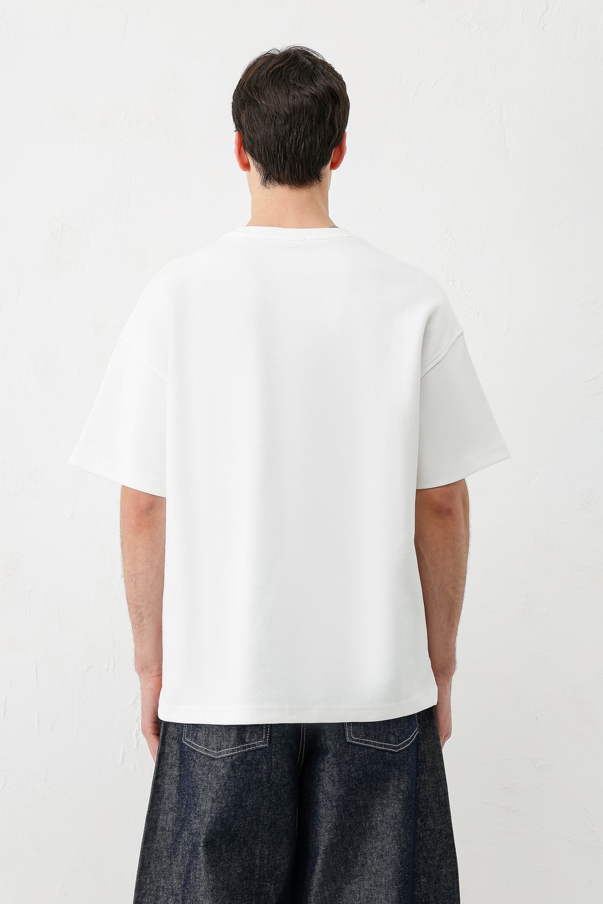 Yıkamalı Baskılı Oversize Tişört Ekru
