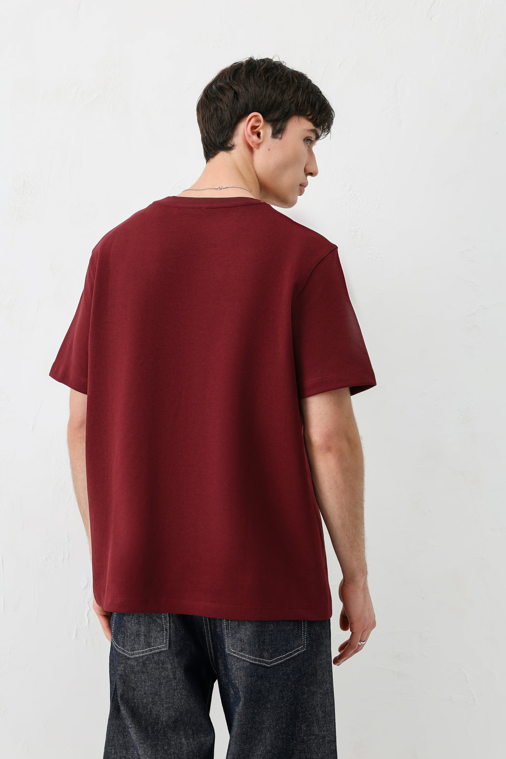 Kısa Kollu Boxy Fit Tişört Bordo