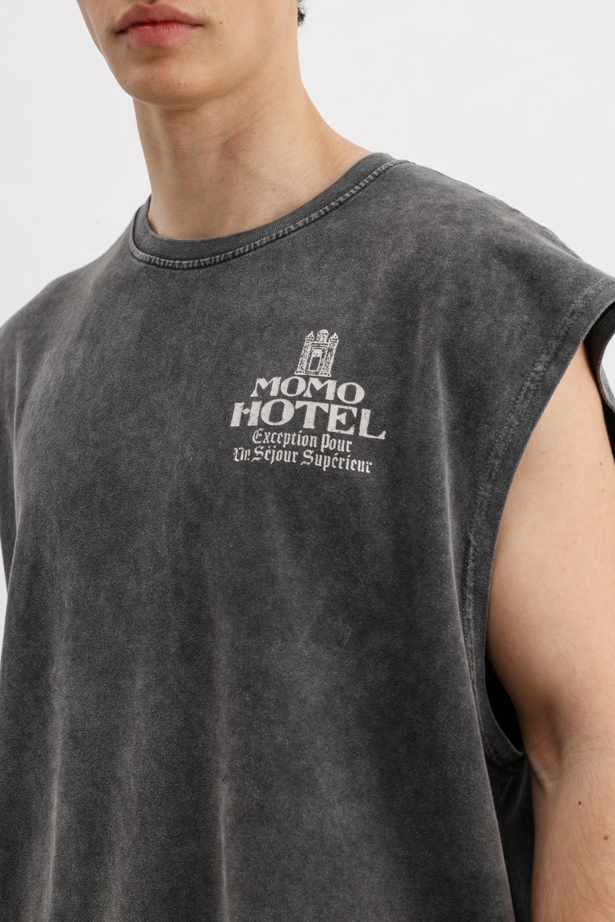 Baskılı Kolsuz Oversize Tişört Siyah