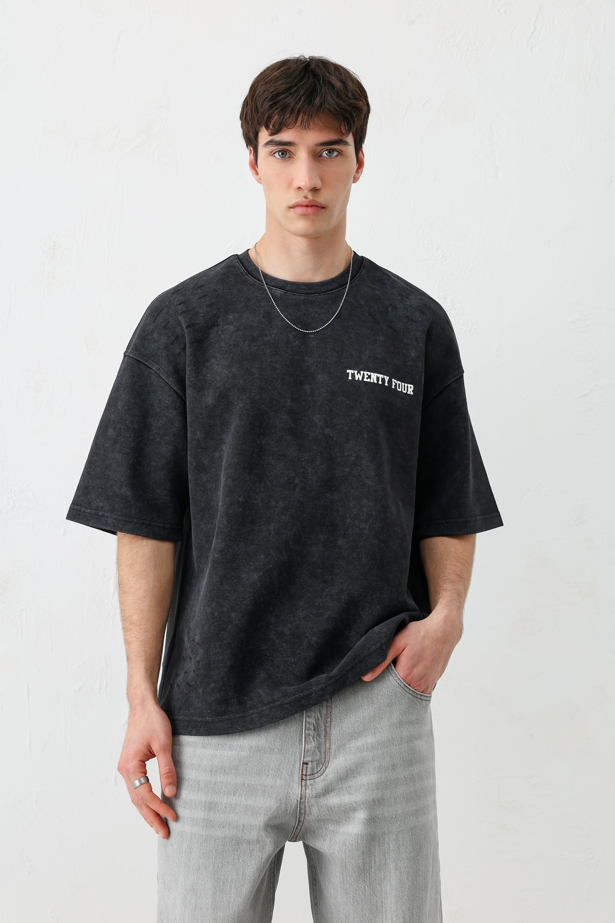 Baskılı Oversize Tişört Siyah