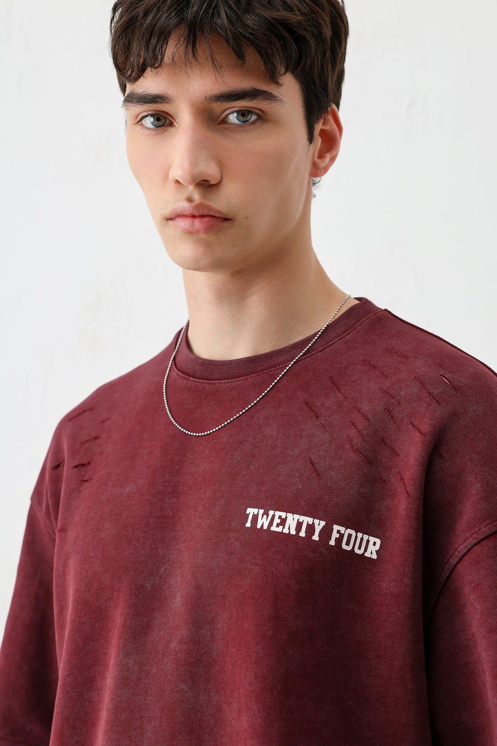 Baskılı Oversize Tişört Bordo