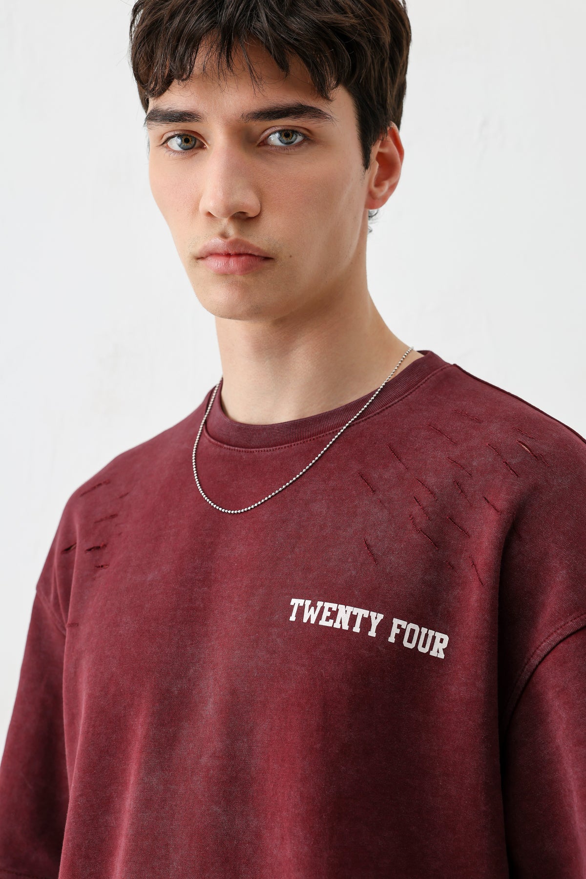 Baskılı Oversize Tişört Bordo