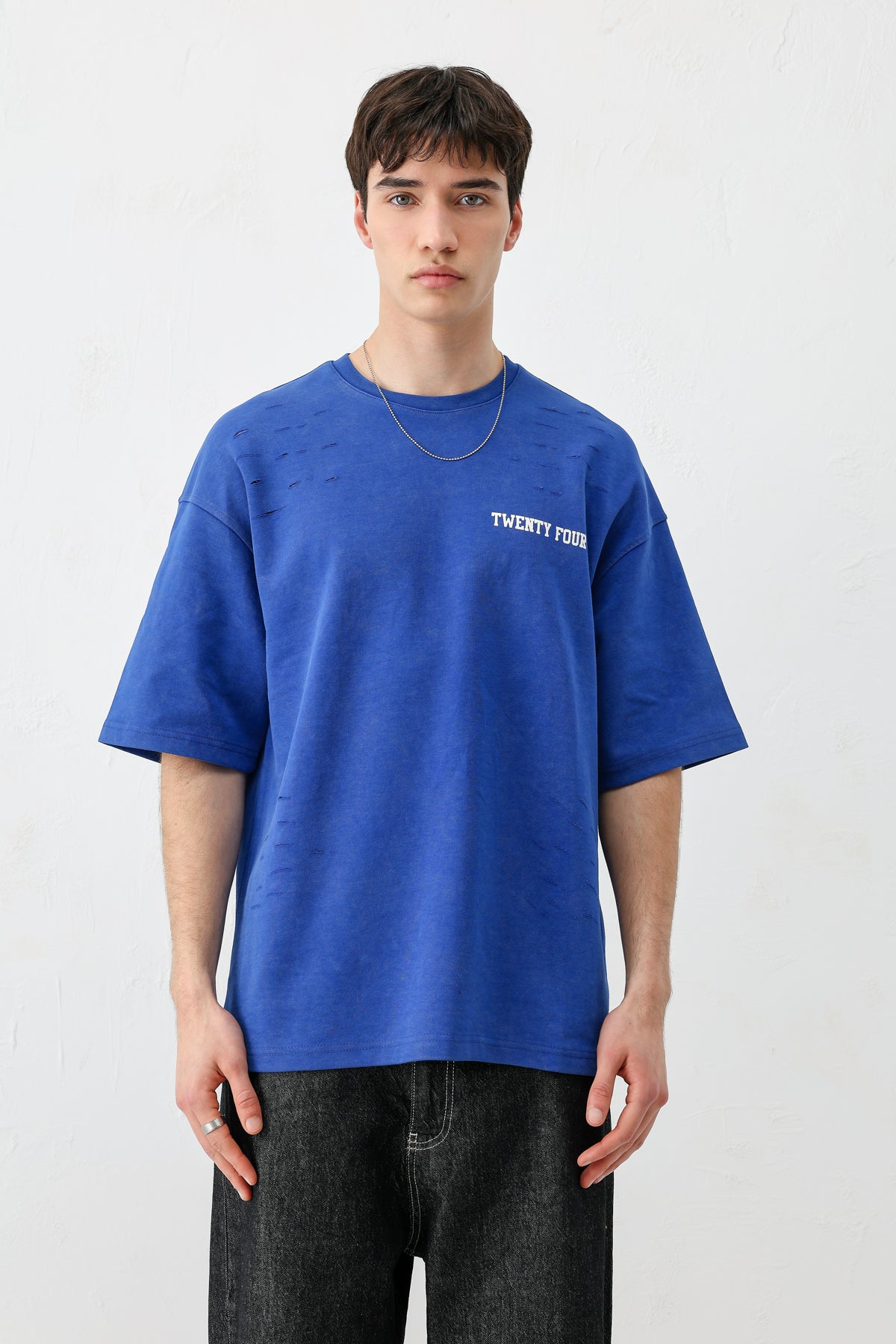 Baskılı Oversize Tişört Saks