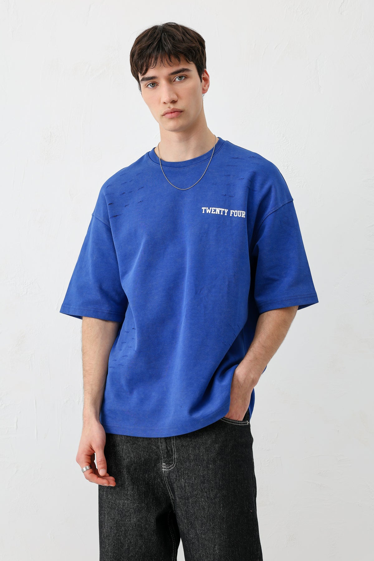 Baskılı Oversize Tişört Saks