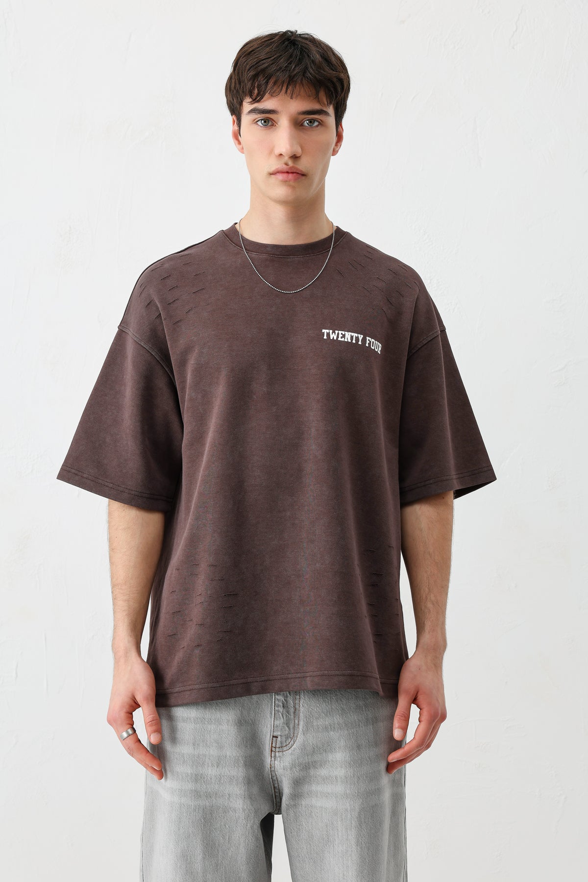 Baskılı Oversize Tişört Kahve