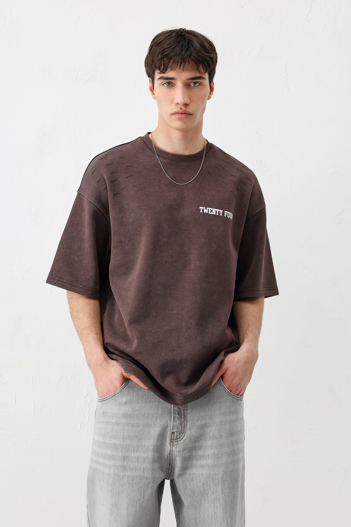 Baskılı Oversize Tişört Kahve