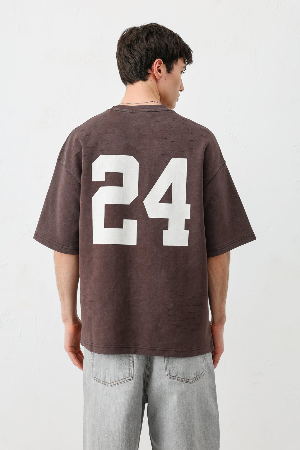 Baskılı Oversize Tişört Kahve
