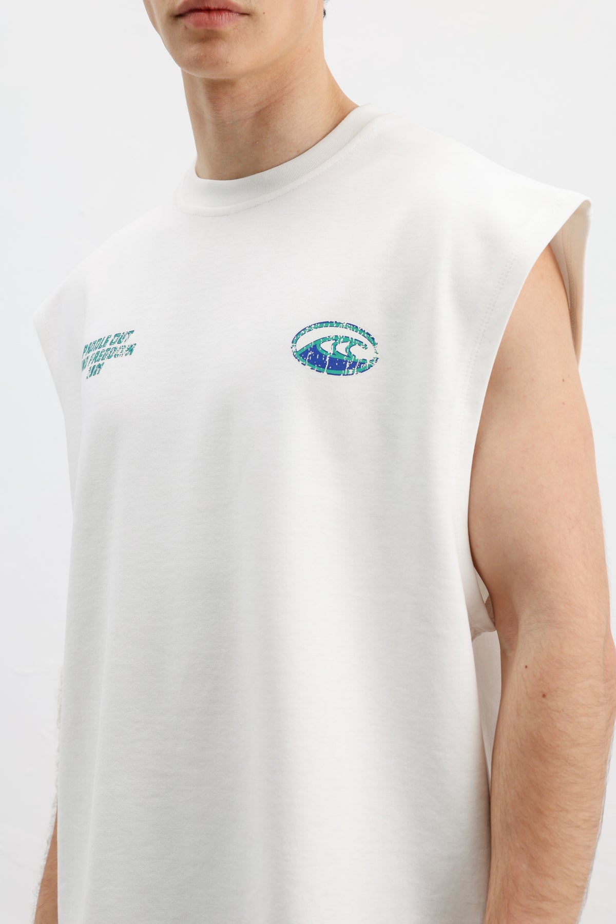 Oversize Baskılı Kolsuz Tişört Beyaz