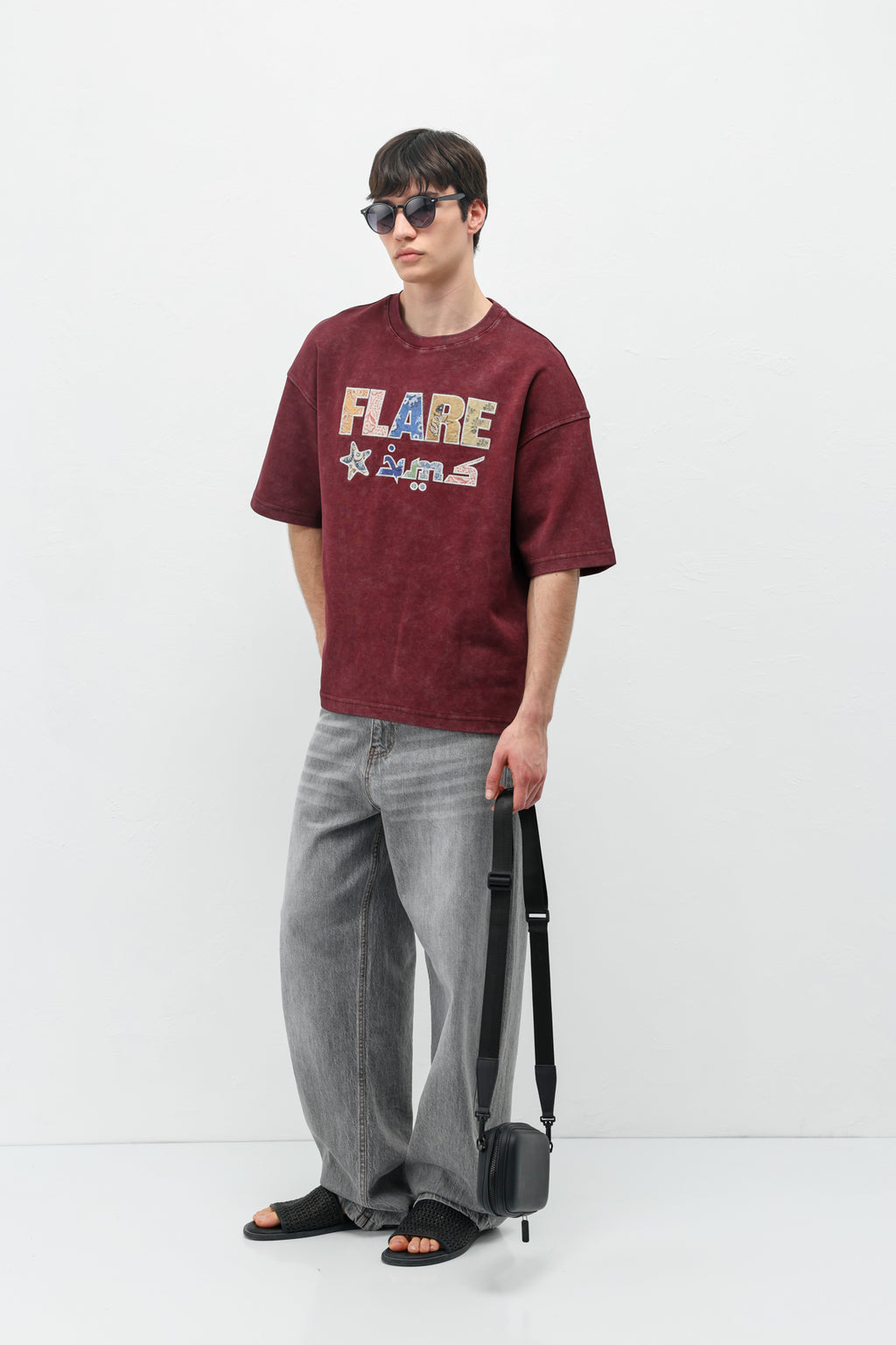 Baskılı Oversize Tişört Bordo