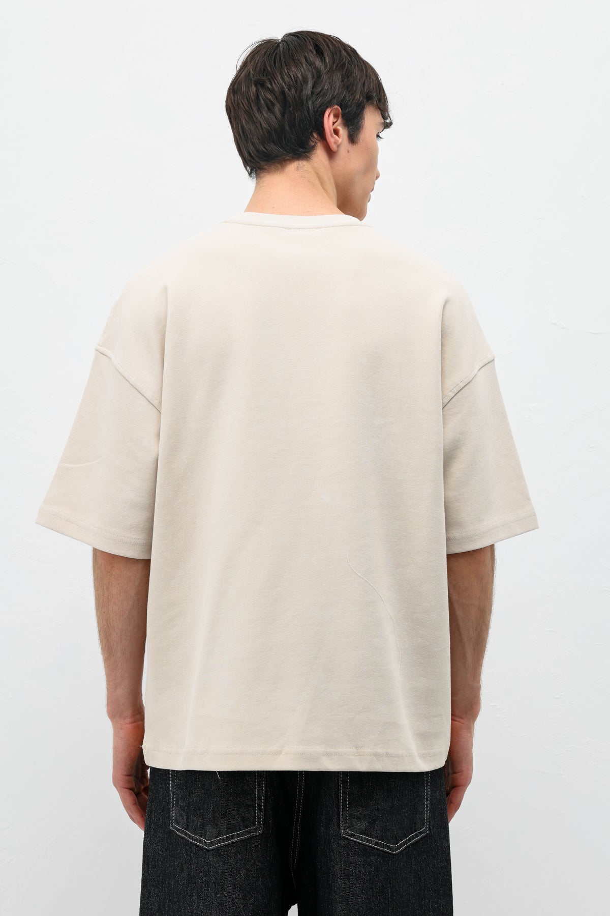Baskılı Oversize Tişört Taş