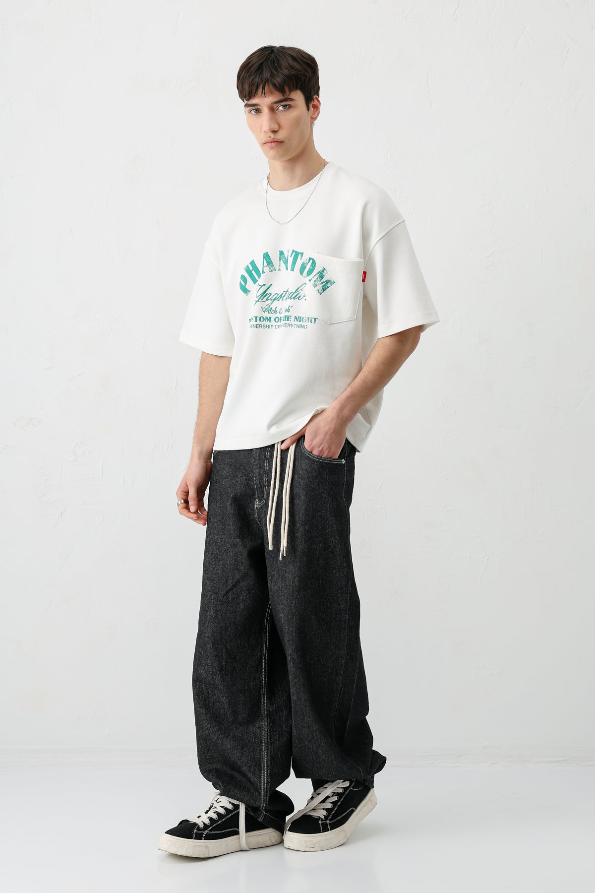 Kısa Kollu Boxy Fit Baskılı Tişört Ekru