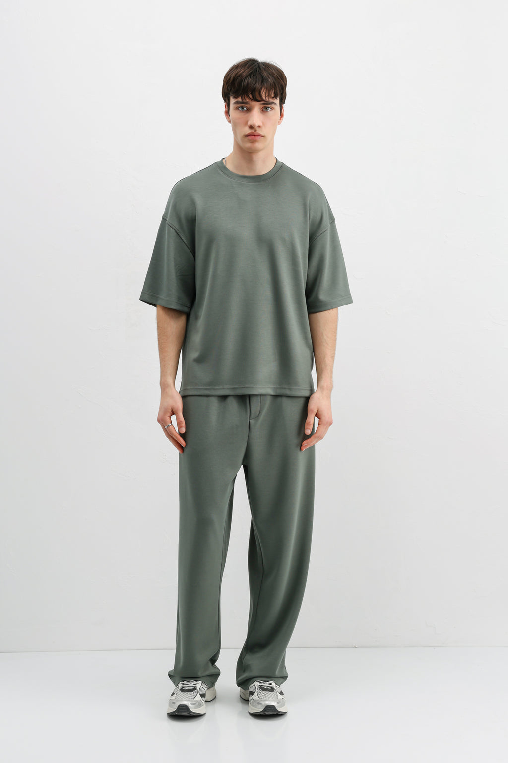 Modal Karışımlı Oversize Tişört Haki
