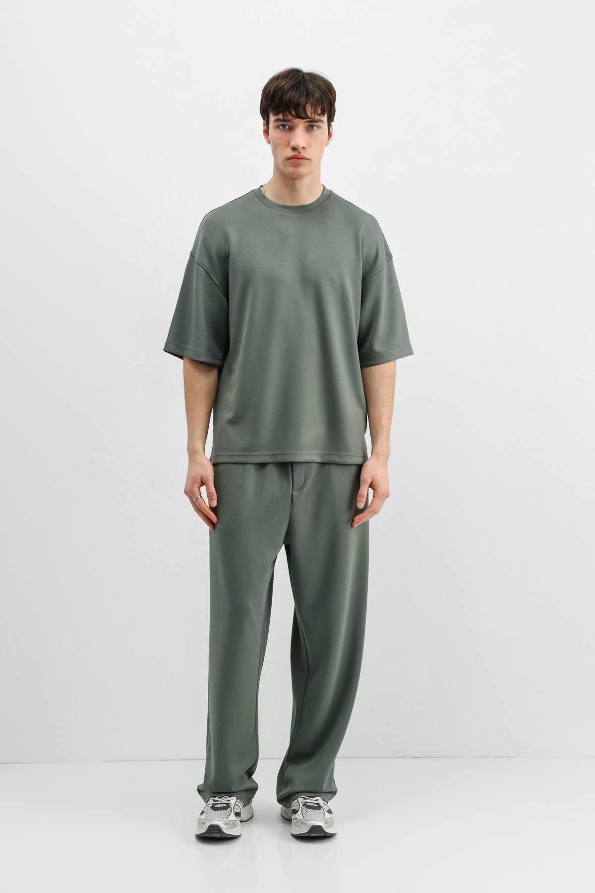 Modal Karışımlı Oversize Tişört Haki