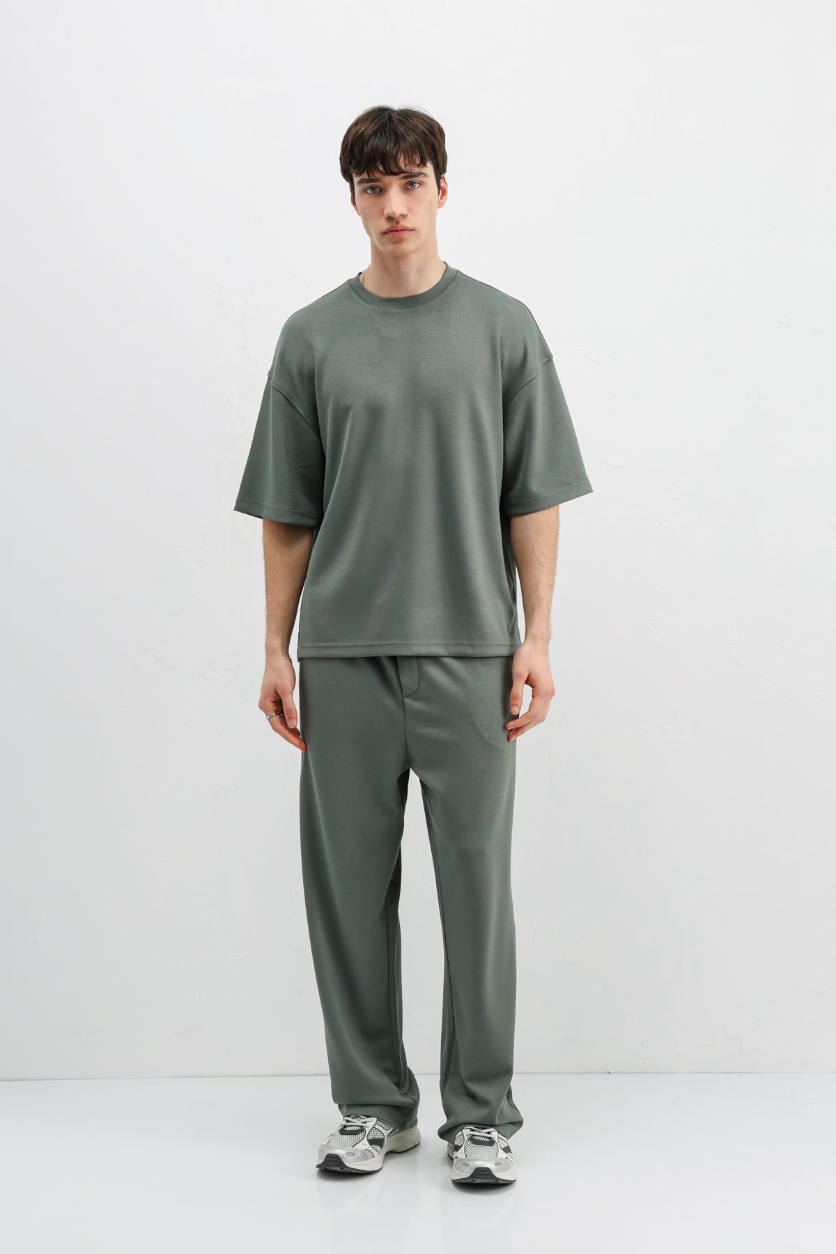 Modal Karışımlı Oversize Tişört Haki