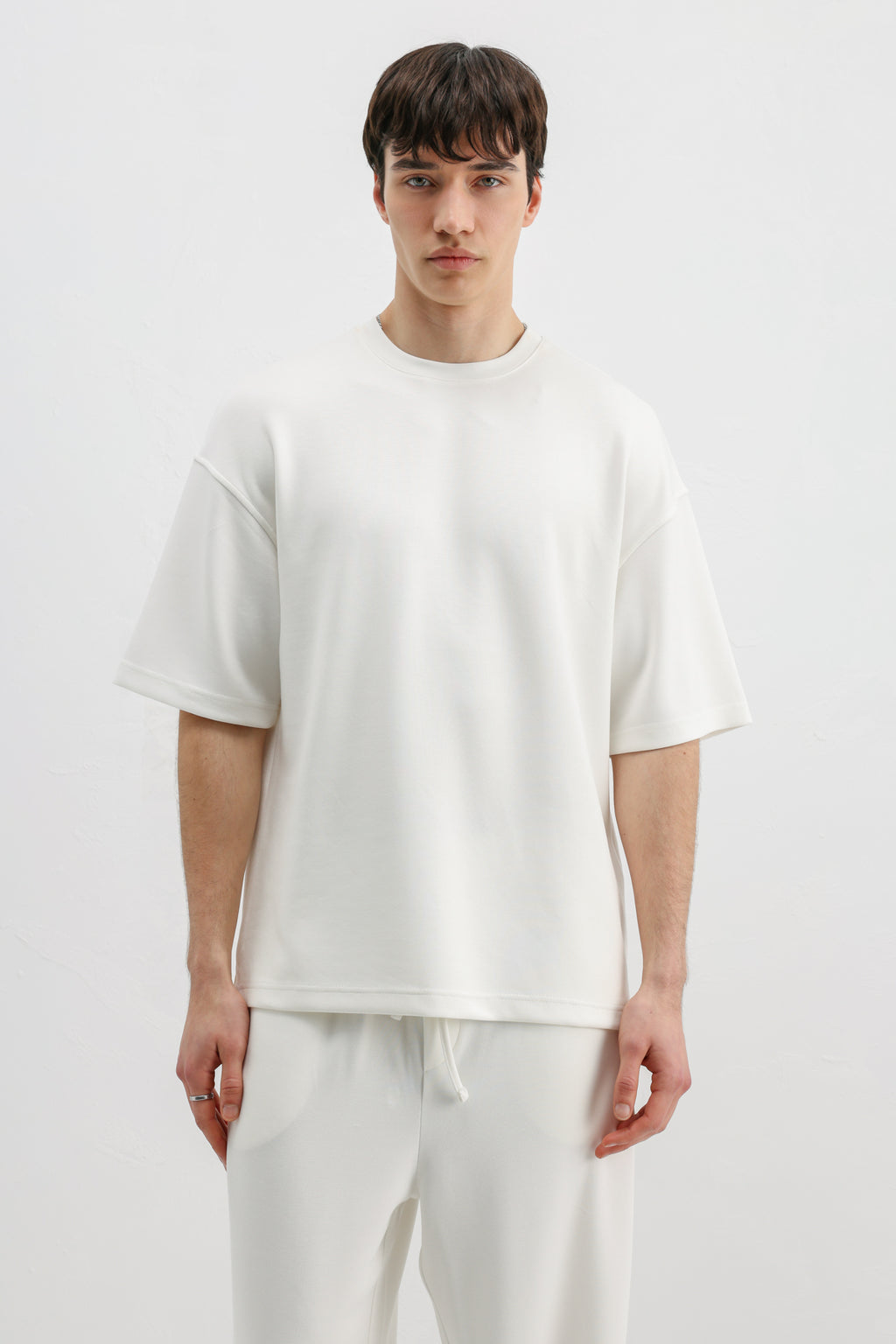 Modal Karışımlı Oversize Tişört Ekru