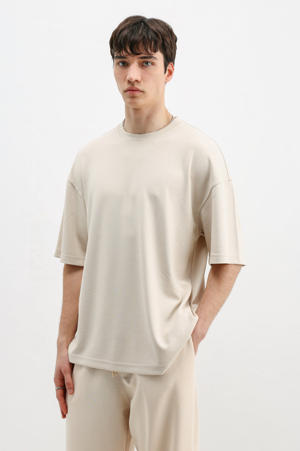 Modal Karışımlı Oversize Tişört Taş