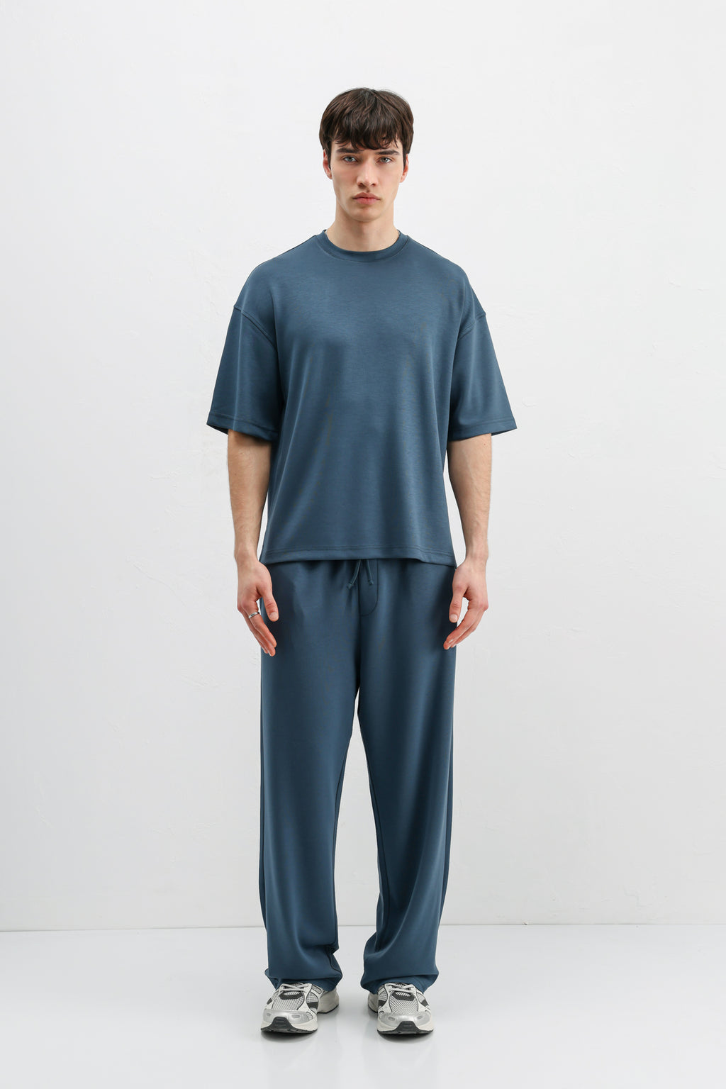 Modal Karışımlı Oversize Tişört Indigo