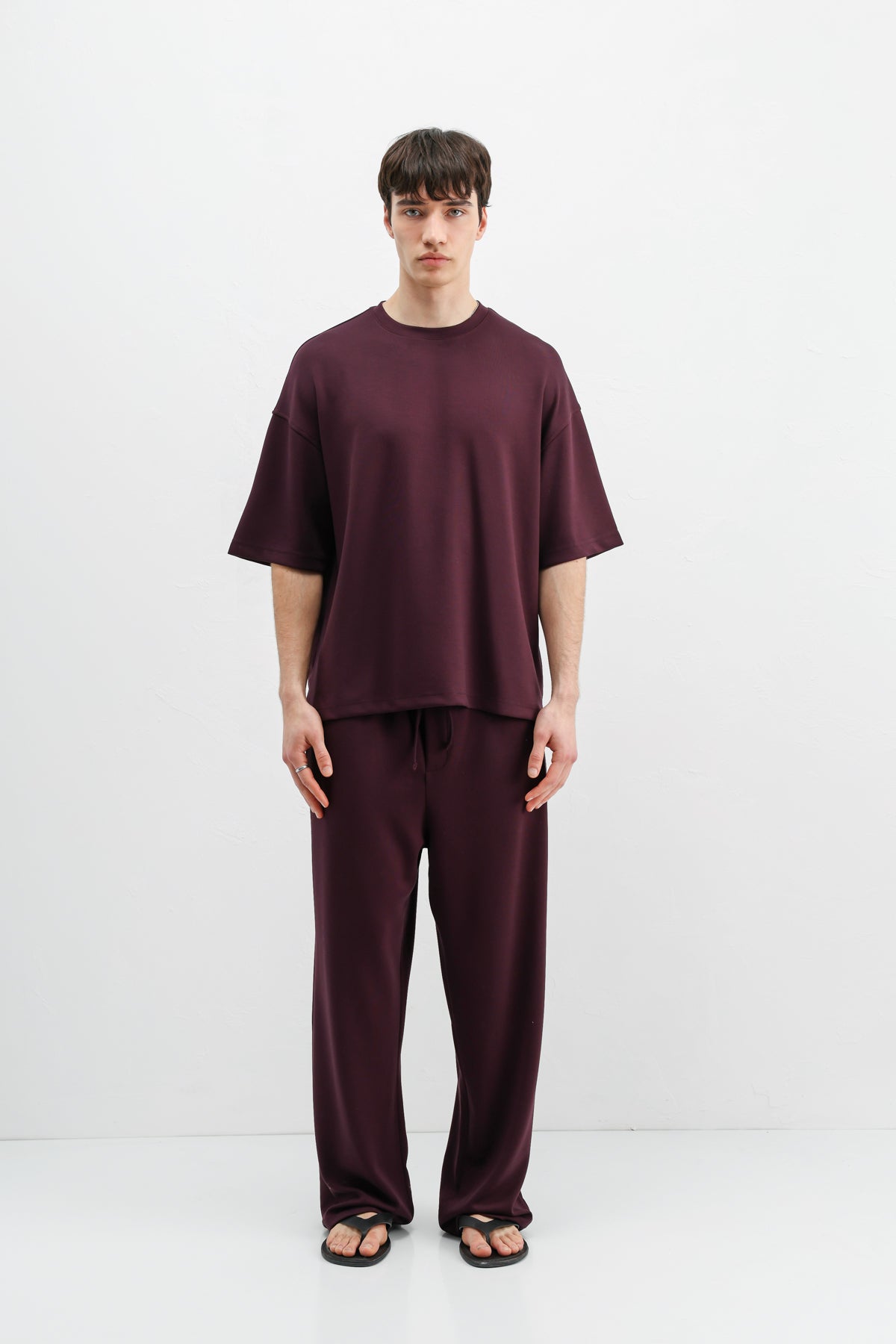 Modal Karışımlı Oversize Tişört Mürdüm