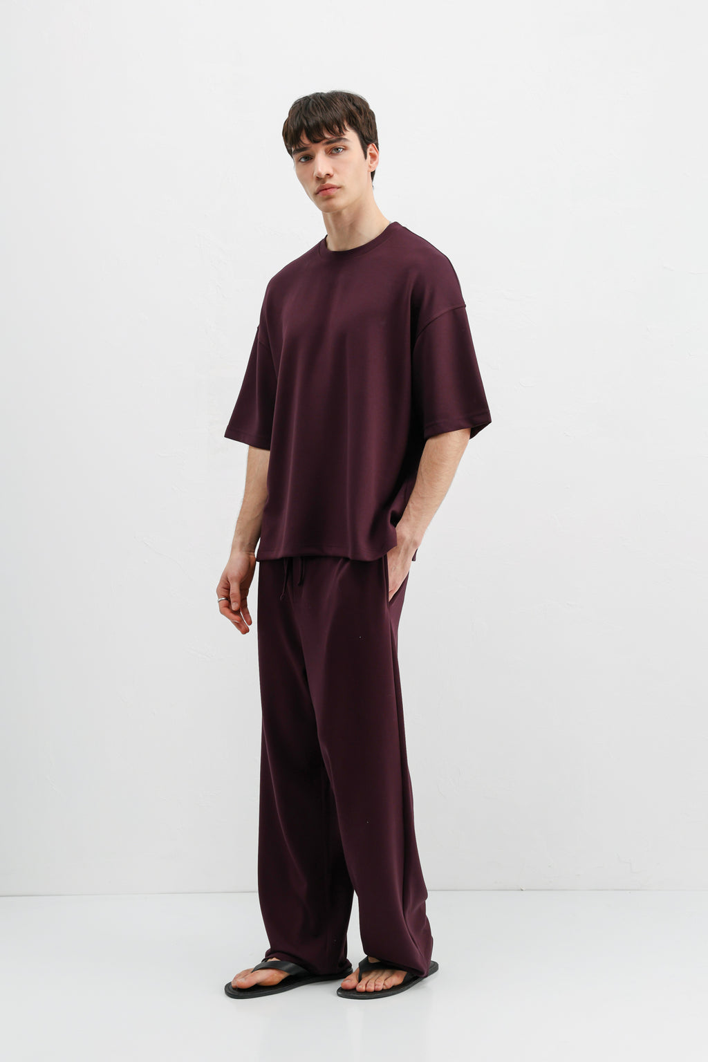 Modal Karışımlı Oversize Tişört Mürdüm