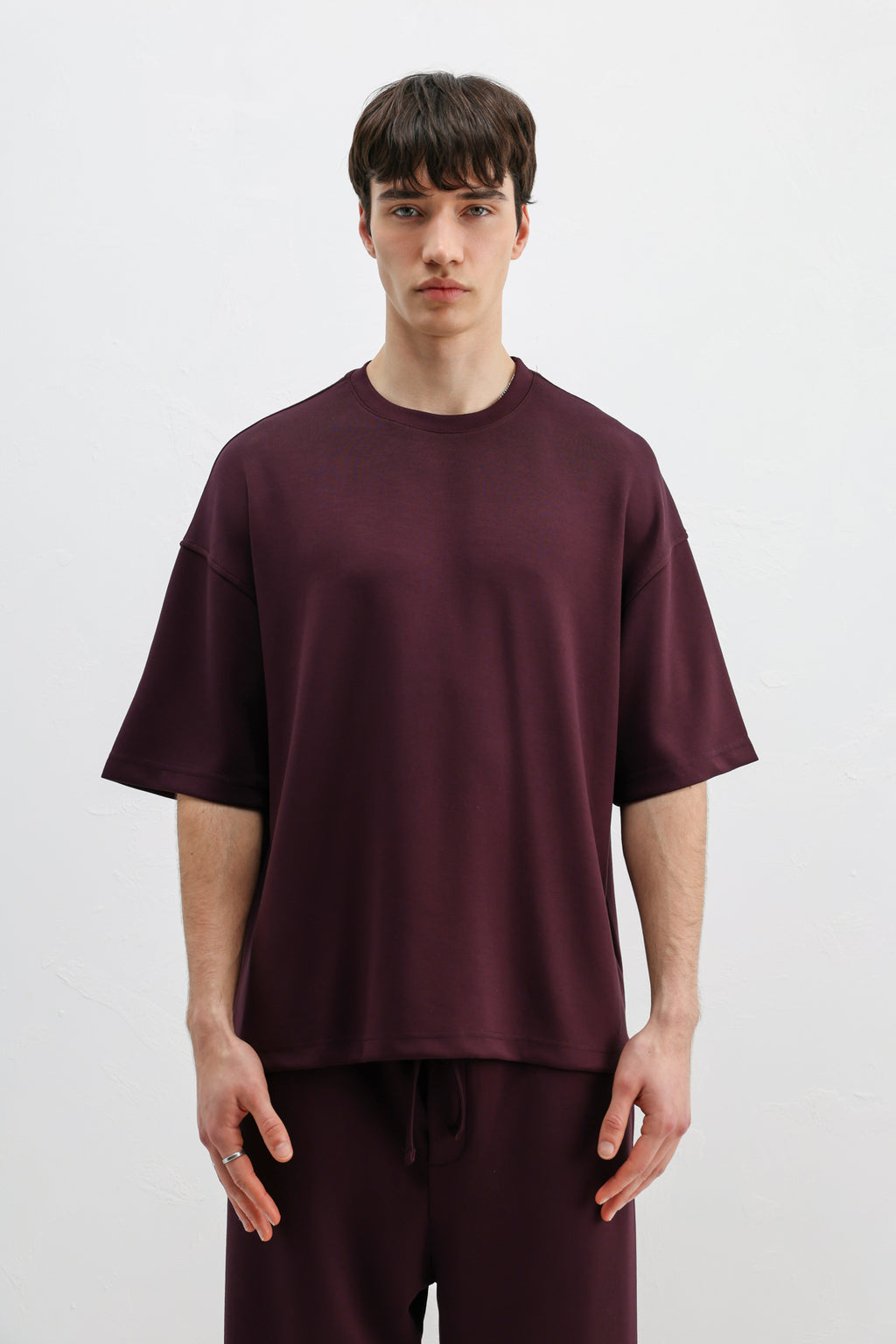 Modal Karışımlı Oversize Tişört Mürdüm