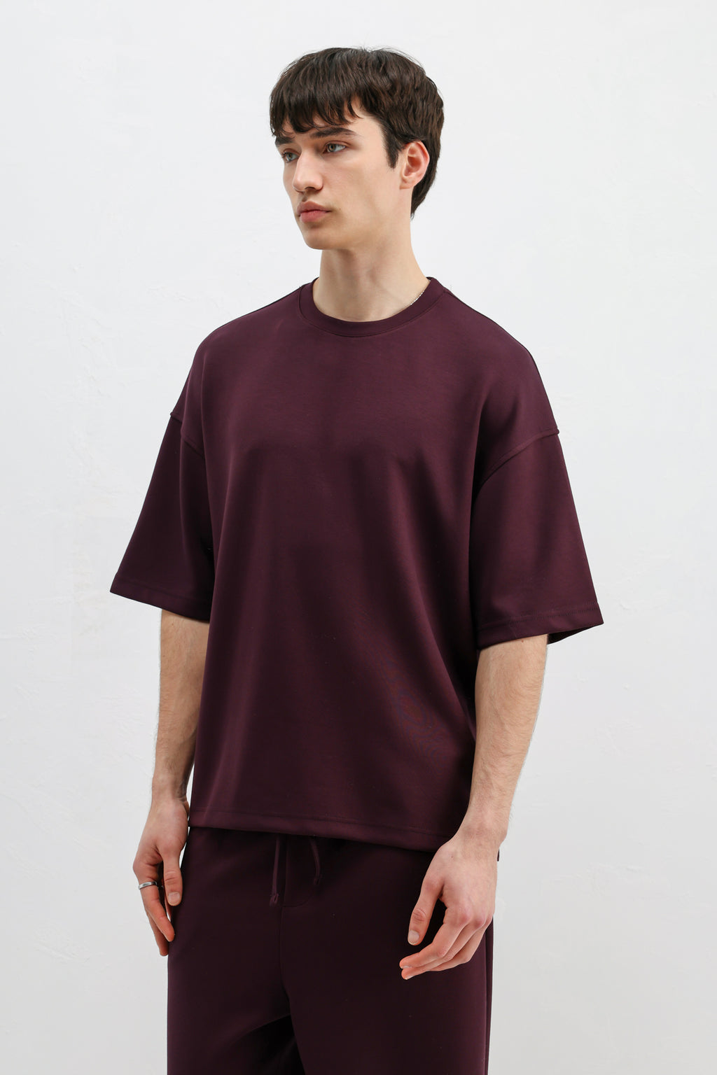 Modal Karışımlı Oversize Tişört Mürdüm