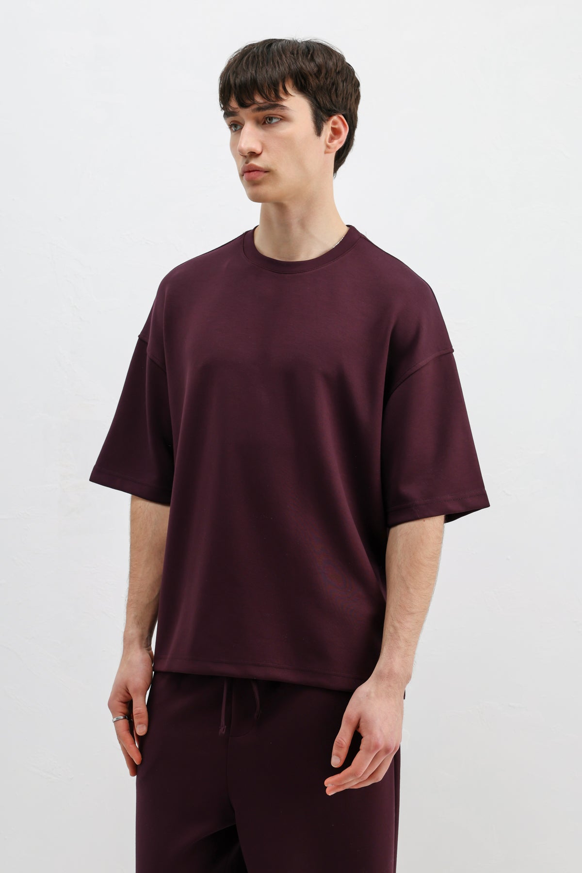 Modal Karışımlı Oversize Tişört Mürdüm