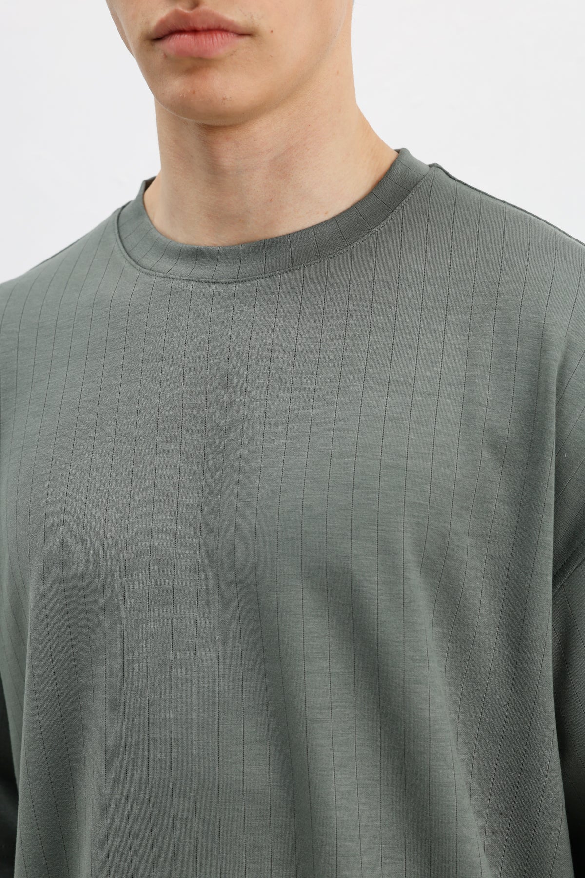 Fitilli Dokulu Oversize Tişört Haki